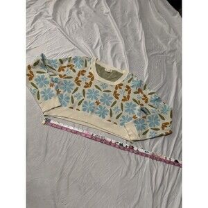 LA Hearts PacSun Floral Lazy Day Cropped Sweater cream blue orange flowers. M